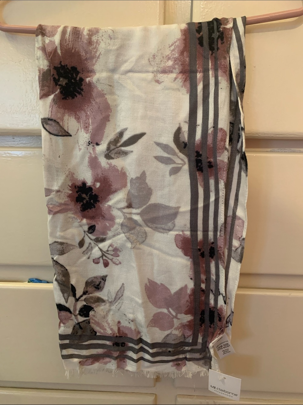Liz Claiborne Floral Cotton Scarf in Blush and Gray